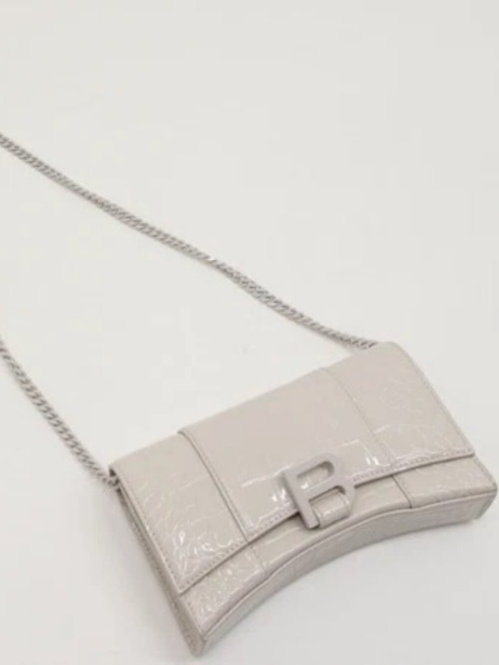 Balenciaga Crocodile Embossed Hourglass Wallet on Chain Bag - White